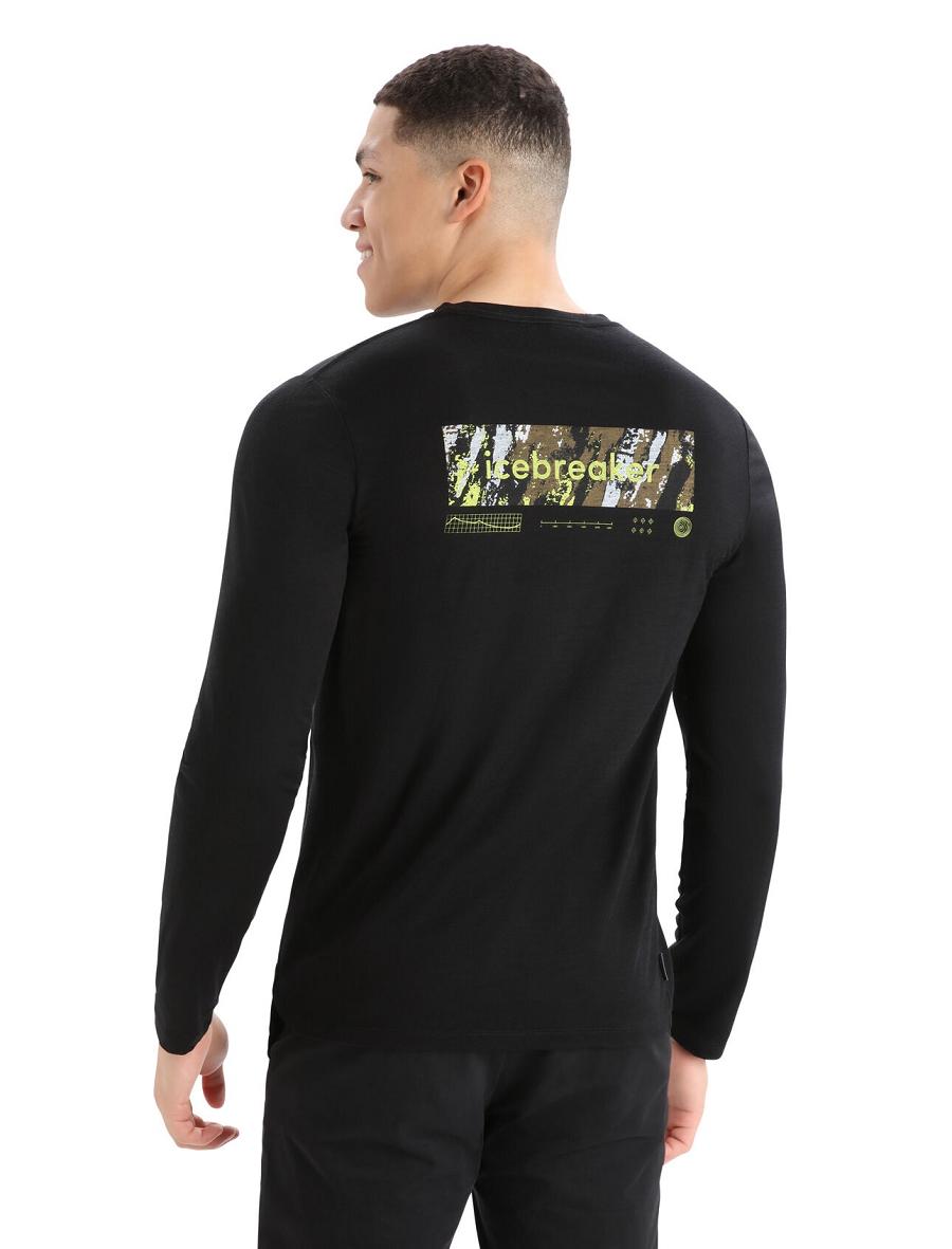 Black Men's Icebreaker Merino Tech Lite II T-Shirt Summit Tread Long Sleeve | USA 1237QMAZ